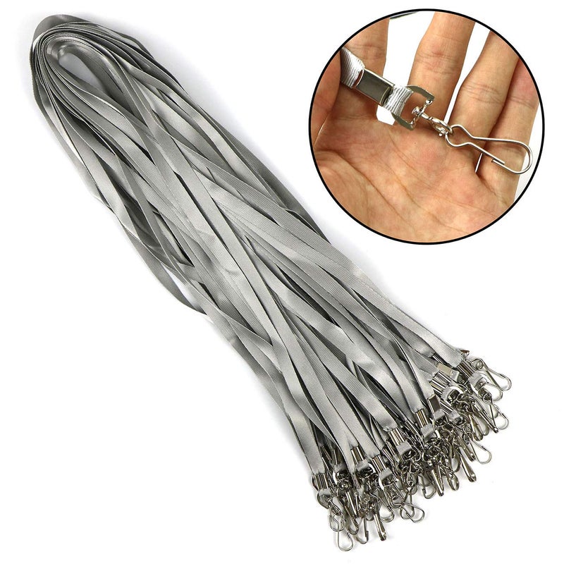 Beebel Gray Lanyard Bulk Lanyards for Id Badges Flat Lanyard with Badge Clip Swivel Hook 50 Pack - Image 3